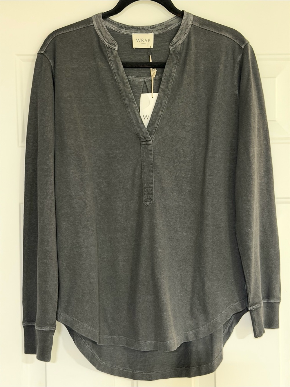 Wrap London~NWT~Organic Cotton/Hemp Blend~Charcoal~Oversized~Henley Shirt~Size 4